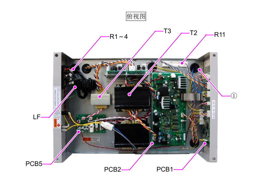 OTC CPVE400焊機側(cè)面圖，標注內(nèi)部配件符號