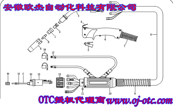 OTC Daihen (歐地希) 水冷焊槍分解圖