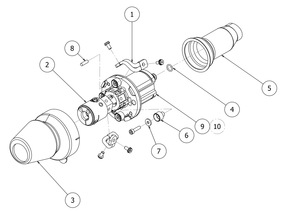 OTC Daihen 焊接機(jī)器人防碰傳感器 SSB 分解圖，各零件符號標(biāo)注