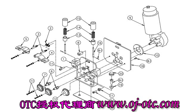 OTC Daihen 送絲機(jī) AF4001 分解圖，各零件符號(hào)標(biāo)注