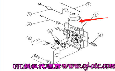 OTC AF4001 送絲機(jī)馬達(dá)安裝位置示意圖 4802-206 在AF4001送絲機(jī)中的位置