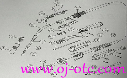 OTC DAIHEN BT3510V-30 焊槍分解圖及各部件編號